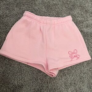 Pink Cute Bow Embroidered Lounge Shorts
